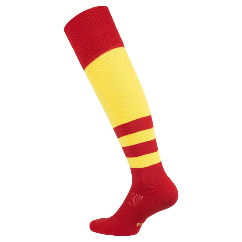 Chaussettes Hautes De Rugby Homme/Femme - R500 Rouge Jaune 2 Chaussettes Hautes De Rugby Homme/Femme - R500 Rouge Jaune – Image 2