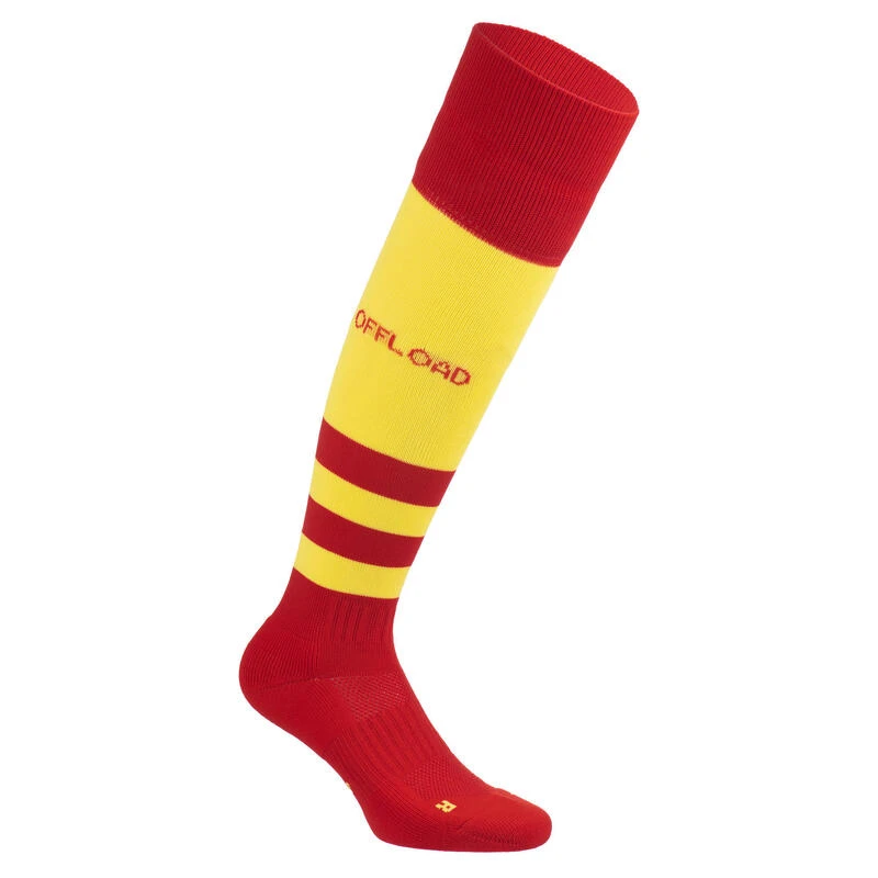 Chaussettes Hautes De Rugby Homme/Femme - R500 Rouge Jaune 1 Chaussettes Hautes De Rugby Homme/Femme - R500 Rouge Jaune