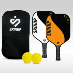 Lot 2 Raquettes Pickleball Yin Yang Orange/blanc, 2 Balles Et Une Housse