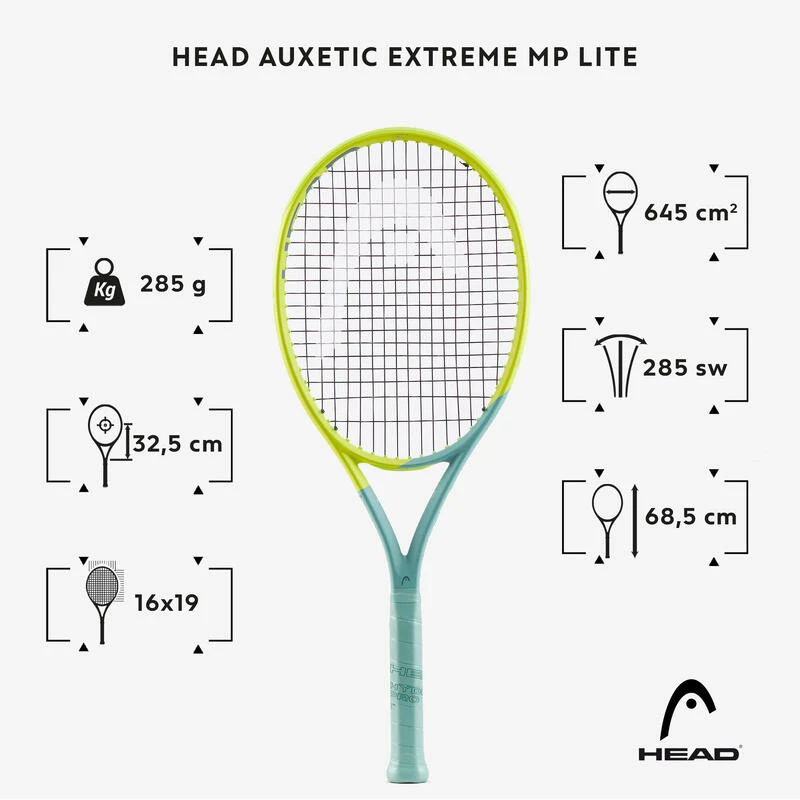 Raquette De Tennis Adulte - HEAD Auxetic Extreme MP Lite Gris Jaune 285g 2 Raquette De Tennis Adulte - HEAD Auxetic Extreme MP Lite Gris Jaune 285g – Image 2