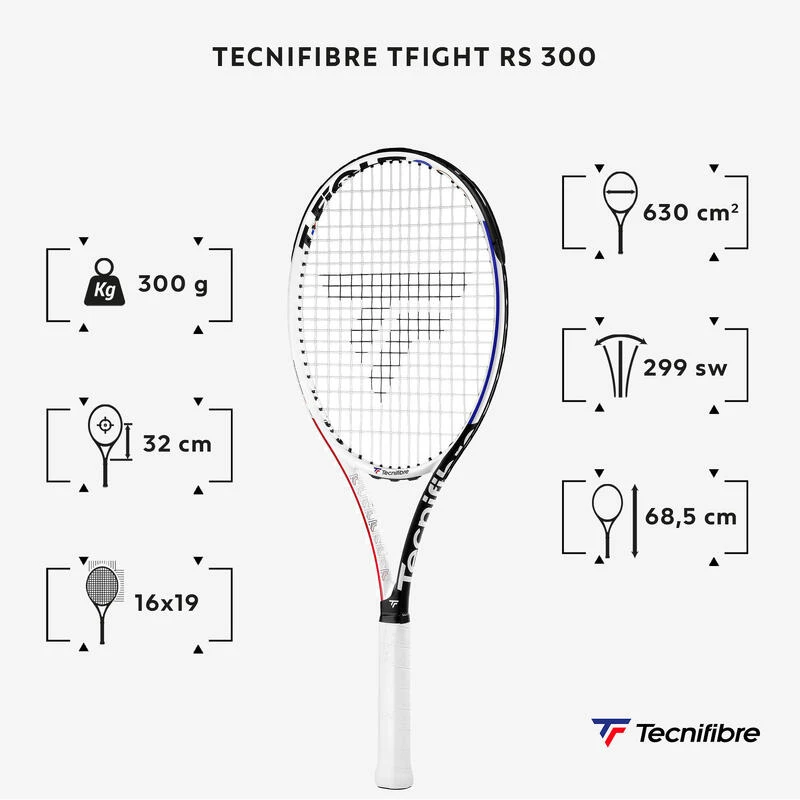 RAQUETTE DE TENNIS ADULTE - TECNIFIBRE TFIGHT RS 300 BLANCHE NOIRE NON CORDEE 2 RAQUETTE DE TENNIS ADULTE - TECNIFIBRE TFIGHT RS 300 BLANCHE NOIRE NON CORDEE – Image 2