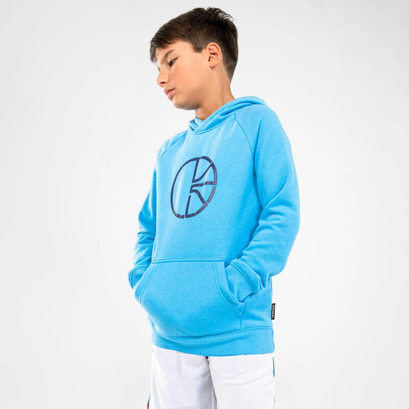 SWEAT DE BASKETBALL A CAPUCHE ENFANT - H100 BLEU CLAIR 7 SWEAT DE BASKETBALL A CAPUCHE ENFANT - H100 BLEU CLAIR – Image 7