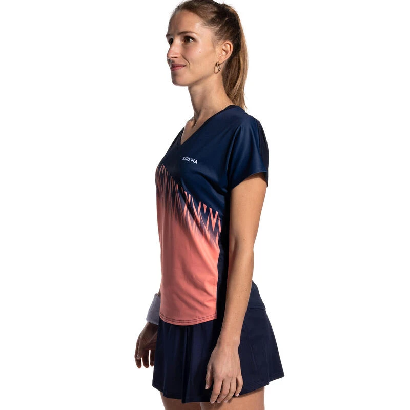 T-shirt De Padel Manches Courtes Respirant Femme- 500 Bleu Coral 2 T-shirt De Padel Manches Courtes Respirant Femme- 500 Bleu Coral – Image 2