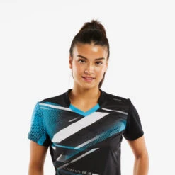 T-shirt De Tennis De Table TTP560 Femme Noir Bleu -Balle Jeux Vêtements Magasin t shirt de tennis de table ttp560 femme noir bleu 2